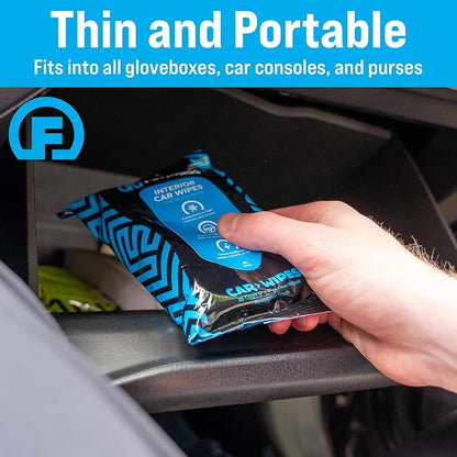 Fortress Car Interior Wipes with Microfiber Cloth (25 ct, Pack of 10) for Car Interior Cleaning, Dashboard, Seats, Detailing, and Steering Wheel [Travel Size] Skin-Safe Car Interior Cleaner Supplies