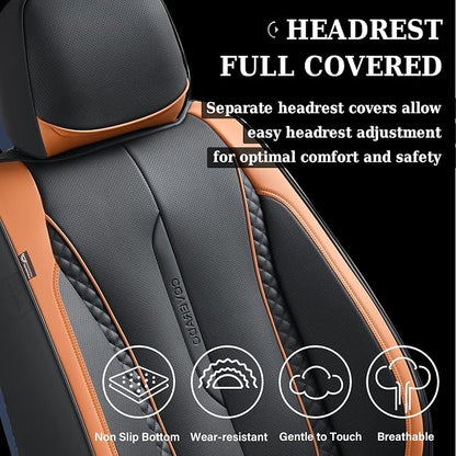 Coverado Car Seat Cover Full Set, Kaki Seat Covers Front Seats Back Seat Covers, Nappa Leather Waterproof, Car Seat Cushion, Car Seat Protector Universal Fit Most Cars