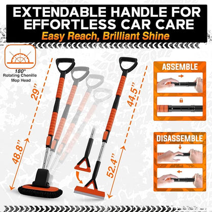 RoofPax Premium Car Wash Detailing Kit with 48.8" Extendable Telescoping Handle Chenille Microfiber Car Brush Wash Mop Mitt Scratch-Free Duster Exterior Magic Sponge & Cleaning Kit for All Vehicles