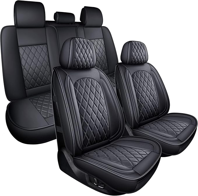 MIROZO Seat Covers Full Set,Car Seat Covers Black Car Seat Protector Waterproof Automotive Seat Covers Front and Back Fit for Most Sedan, Truck and SUV