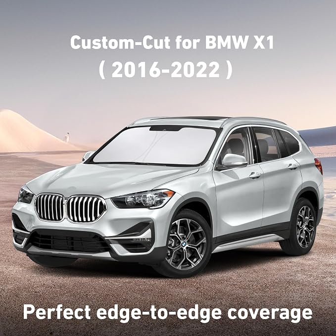 EcoNour Windshield Sunshade Compatible for BMW X1 2016-2020 2021 2022, Sun Visor for Front Windshield & Window Sun Shade Cover, UV Heat Blocker & Protector, Car Accessories