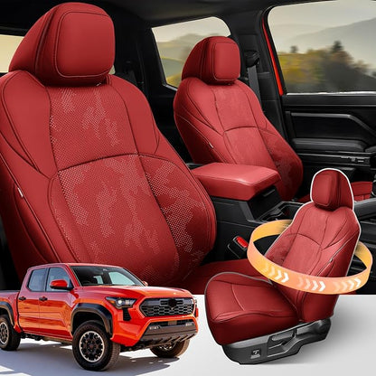DiffCar® Seat Covers for Toyota Tacoma 2026 2025 2024 Double Cab(Gas Only), Full Set Faux Nappa Leather Truck Accessories for Tacoma 4th Gen, Car Seat Protectors Custom Fit for Tacoma Seat, Red Camo