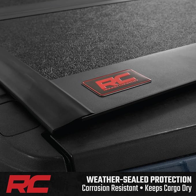 Rough Country Hard Low Profile Tri-Fold Tonneau Cover for Ford F-150 (2021–2026) & F-150 Lightning (2022–2026) – Aluminum Truck Bed Cover
