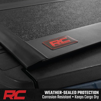 Rough Country Hard Low Profile Tri-Fold Tonneau Cover for Ford F-150 (2021–2026) & F-150 Lightning (2022–2026) – Aluminum Truck Bed Cover
