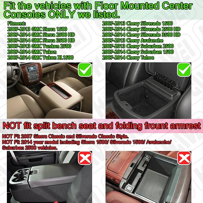 HGWEI Center Console Organizer Compatible with 2007-2014 Chevy Silverado GMC Sierra Avalanche Tahoe Suburban Yukon Yukon XL Accessories, Floor Mounted Center Console ONLY,Blue Trim