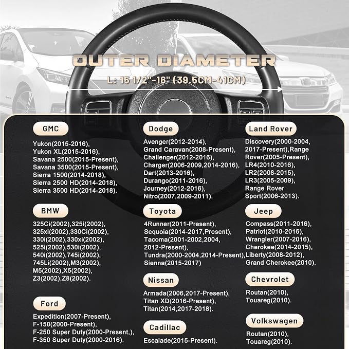 SEG Direct Car Steering Wheel Cover for F-150 Tundra Range Rover 15.5-16 inch, Black and Beige Microfiber Leather