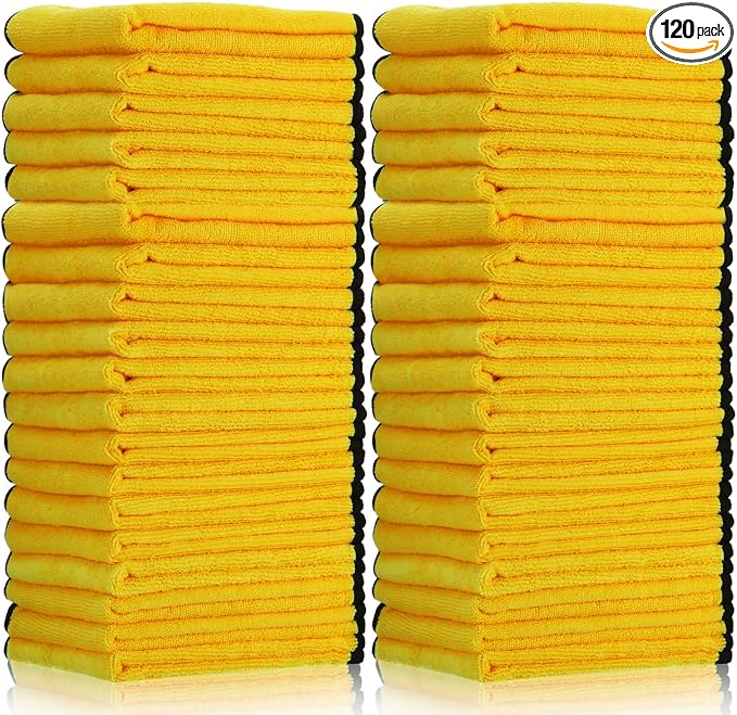 Tallew 120 Pcs Yellow Microfiber Towels: 16"x16" Microfiber Drying Towels Bulk Micro Fiber Car Cleaning Cloth for Cars Drying Washing Polishing Cleaning Household Supplies