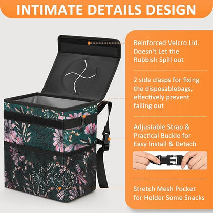 Vankor Car Trash Can for Car Cute, Bag Bin Hanging Waterproof Automotive Garbage Cans Leak Proof Vehicle Trash Can Navy Floral