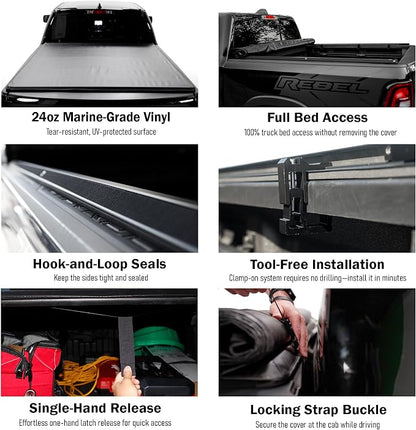 Toptiny Soft Roll Up Truck Bed Tonneau Cover |SR017|Fits 2015-2026 Ford F150 6'5" Bed (78")