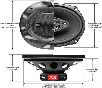 BOSS Audio Systems CH6930B 6 x 9 Inch Car Door Speakers - 400 Watts Max (Pair), Coaxial, 3 Way, Full Range, 4 Ohms, Sold in Pairs, Bocinas para Carro