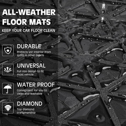 CAR PASS Bling Diamond Car Mats Rubber Floor Mats Full Set Anti-Slip 3D Rhombus Waterproof Trim to Fit Liner Universal Glitter Crystal Sparkly Shining Rhinestone Girl Women SUV Sedan Van, Black Blue