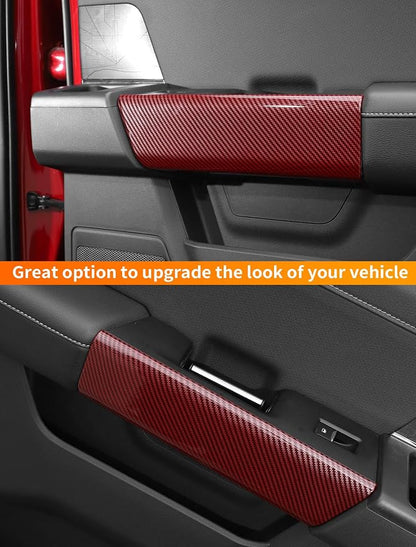 Savadicar Red Carbon Fiber Interior Accessories - Rear Door Handles Trim Cover for Ford F150 (2021-present) - Premium Texture Interior Decor Upgrade Kit, 2-Piece Set