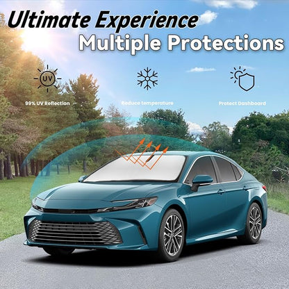 Windshield Sun Shade for 2012-2017 Toyota Camry (LE XLE Hybrid SE XSE Sedan), Car Front Window Sunshade with 240T Sun Visor Protector Blocks UV Rays Heat Sun Shield Accessories