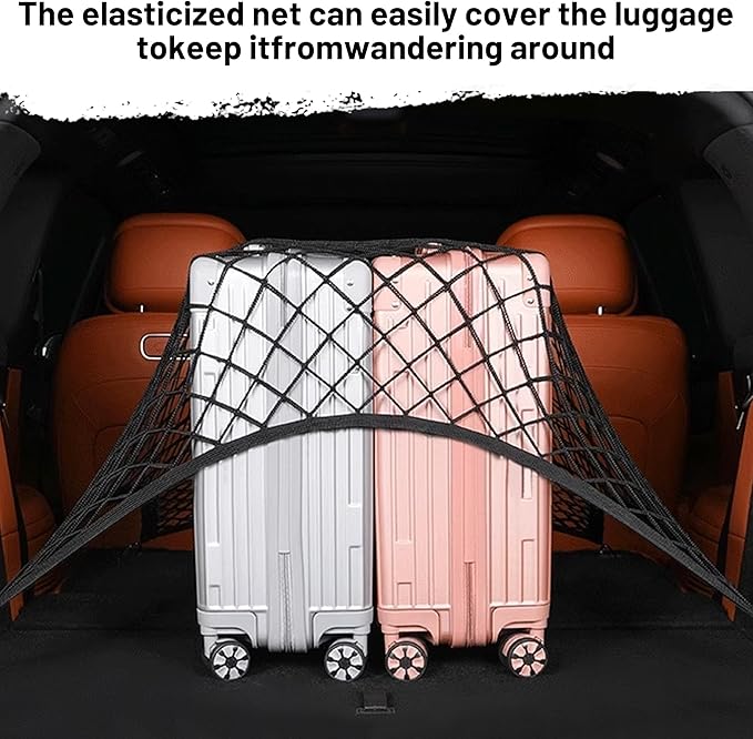 Elastic Cargo Net for SUV, Net Stretchable 31.2" x 24" Stretch to 62.4" x 48", Rear Trunk Bed Netting Cover, Fixing Hooks D-Rings Luggage Cover