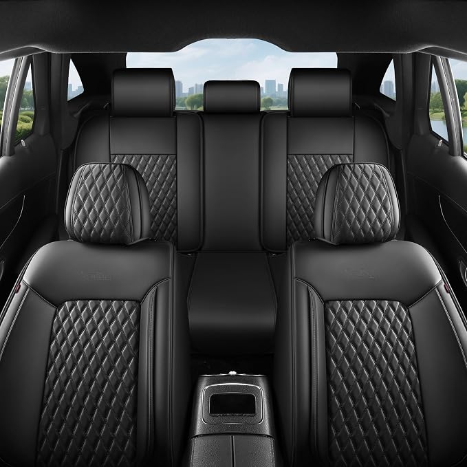 Car Seat Covers Full Set,Contoured High-Density Nappa Leather Universal Precision Fit Automotive Seat Covers Full Set,Waterproof Car Seat Protector,forros para asientos de carro,Style1 Black