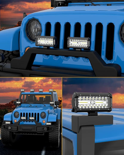 NAOEVO 7 Inch LED Light Bar, 240W 24,000LM LED Pods/Off Road/Fog/Driving Lights with Spot Flood Combo for Truck Boat UTV ATV, 2-Pack (White)