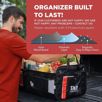 TRUNKCRATEPRO XL Heavy-Duty Trunk Organizer – Reinforced SUV & Truck Cargo Storage with 6 Adjustable Compartments, Non-Slip Base & Securing Straps (Foldable Design, Black)