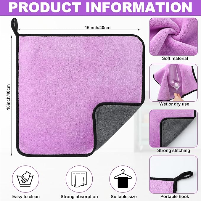 Nuenen 20 Pcs Microfiber Car Drying Towels Microfiber Cleaning Cloth 800 GSM Thick Plush Cleaning Dusting Cloth Auto Detailing Absorbent Towels Rags for Car Household Kitchen Window(Grey and Purple)