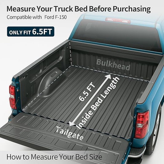 OEDRO Quad Fold Hard Truck Bed Tonneau Cover Fit for Ford F150 F-150 2015-2026 with 6.5ft Bed, Black