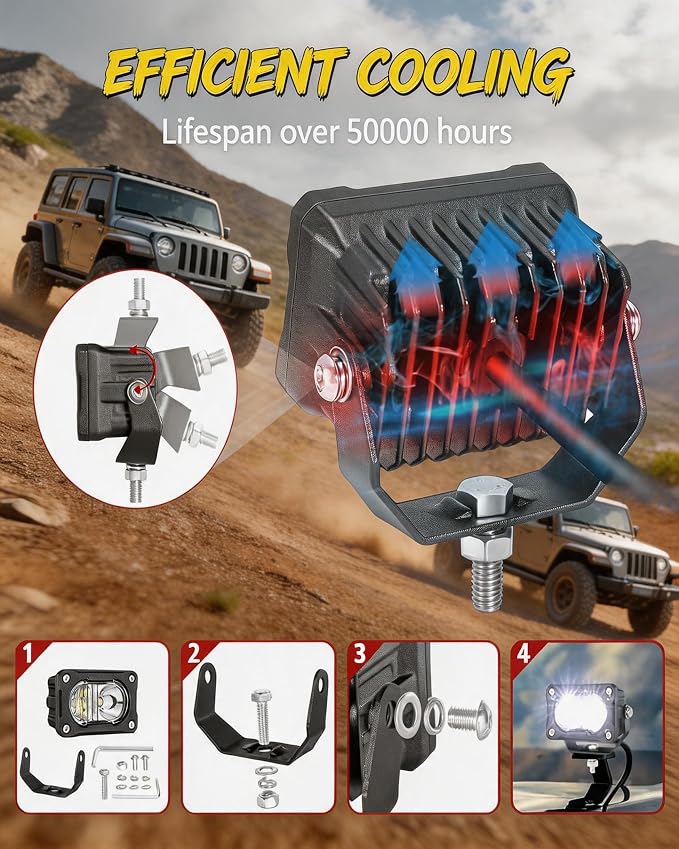 2PCS 3 Inch LED Pod Lights 40W Small Surron Driving Lights | Combo Beam Off Road 4x4 Ditch Lights with DT Wiring Harness Kit Work Light Cube Bumper Lights Fog Light for Truck Motorcycle