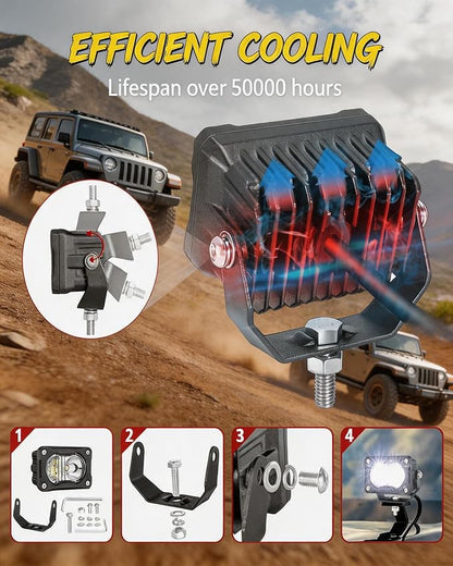 2PCS 3 Inch LED Pod Lights 40W Small Surron Driving Lights | Combo Beam Off Road 4x4 Ditch Lights with DT Wiring Harness Kit Work Light Cube Bumper Lights Fog Light for Truck Motorcycle