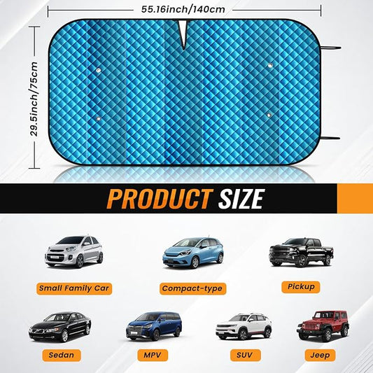 Windshield Sun Shade Car Sun Shade, Folding Car Shades for Front Windows, Blocks UV Rays Sun Visor Protector for Truck SUV Van, Keeps Vehicle Cool - Silver (55" x 29.5")