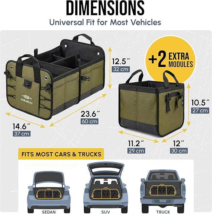4-Section Extra Large Trunk Organizer – Heavy Duty 1680D, Collapsible & Foldable Cargo Organizer, Modular Multi-Shape Storage System for SUVs, Trucks, Vans – Green