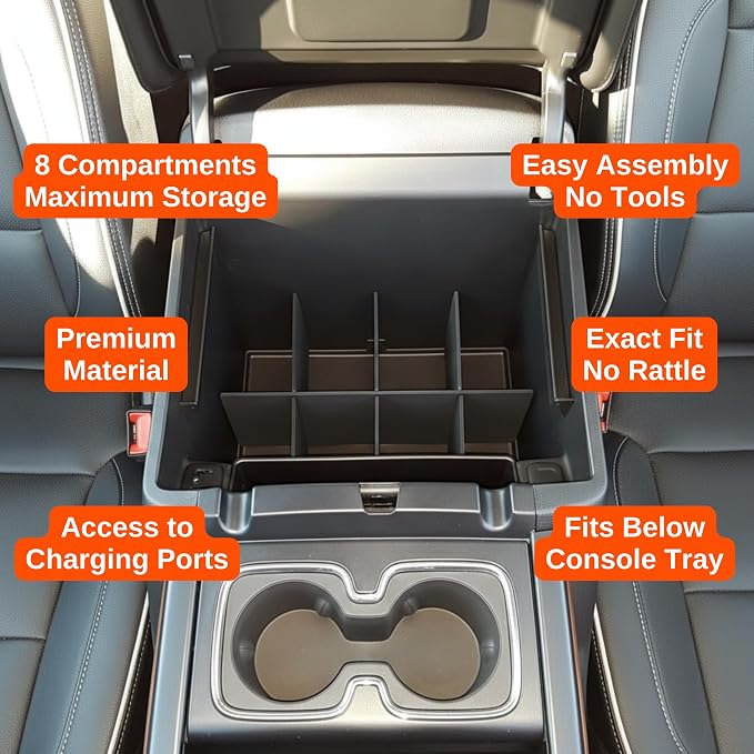 Vehicle OCD Center Console Organizer for Chevy Silverado 1500 / GMC Sierra 1500 (2014-18) & 2500/3500 HD (2015-19) (Full Console w/Bucket Seats ONLY) - Made in USA - SLX115