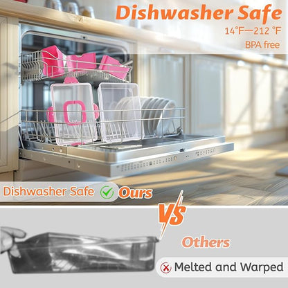 Snackle Box Container, Dishwasher Safety - Divided Serving Tray with Lid and Handle, Charcuterie Board for Portable Snack Platters - Organizer for Fruits Snacks - Perfect for Road Travel Party - Pink