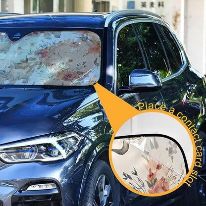 Cute Highland Cows Flowers Windshield Sun Shade for Car Auto SUV Truck Foldable Front Window Sunshade Sun Visor Protector Block UV Rays Reflect Heat, 55" x 28"