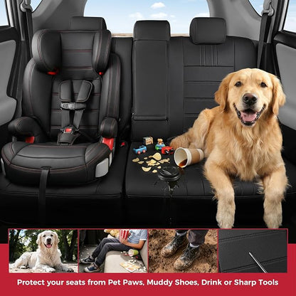 FREESOO RAV4 Seat Covers Full Set Custom Fit for Toyota Rav4 Gasoline LE (NOT for Hybrid) 2013 2014 2015 2016 2017 2018, Faux Leather Car Seat Cover, Airbag Compatible, Black