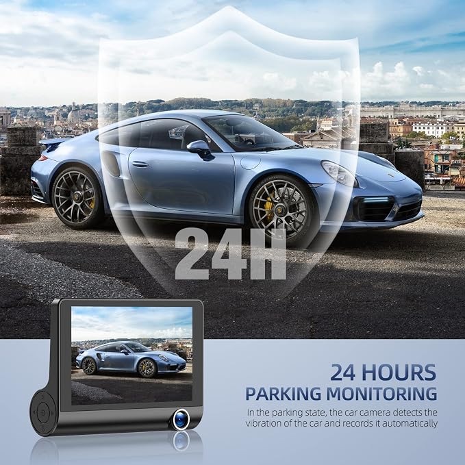 Dash Cam Front and Rear Video Recorder Rear Camera 1080P Dashcam with 4 inches, Super Night Vision, 170°Wide Angle, Loop Recording, G-Sensor, Parking Monitor, Motion Detection, with 32GB Card