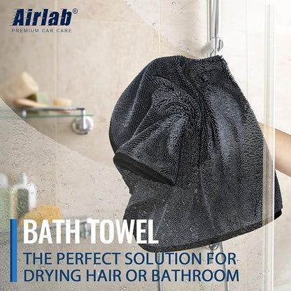 Airlab Microfiber Towels for Cars Wash Drying Extra Large Super Absorbent Cleaning Cloth Auto Detailing Ultra Soft, Lint-Free, Streak-Free, 35 x 24 Inch, Pack of 1, Grey-Black, 600 GSM