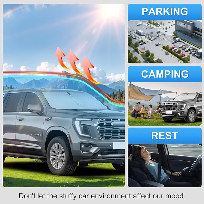 Custom Fit Windshield Sun Shade for GMC Yukon XL 2021-2026 | Custom Fit Windshield Cover, Blocks UV Rays, Double-Layer Heat Shield, Durable Frame, Easy Fold & Storage