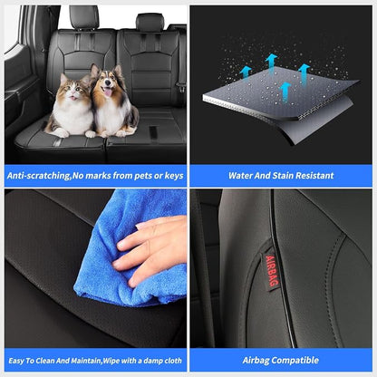 coverdream F150 Seat Covers for 2021-2025 2026 Ford F150 SuperCab XL/XLT & 2023-2026 Super Duty SuperCab XL/XLT,2-Door,Fully Covered,Waterproof Leather Seat Protector(Full Set,Black & Carbon Fiber)