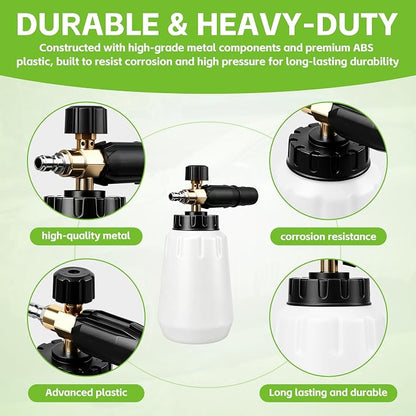 Foam Cannon for Greenworks Pressure Washer - 3700 PSI, 1L Large Bottle, 1/4" Quick Connect, Adjustable Snow Foam Lance for Car Detailing & Cleaning