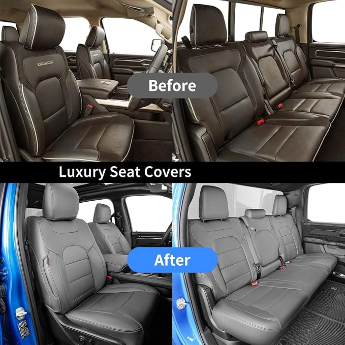 coverdream F150 Seat Covers for 2021-2026 Ford F150 SuperCrew XL,XLT,STX/F150 Lightning(2022-24) & 2023-2026 F250/F350/F450 CrewCab XL,XLT,Fully Covered,Leather Seat Protector(Full Set,Grey)