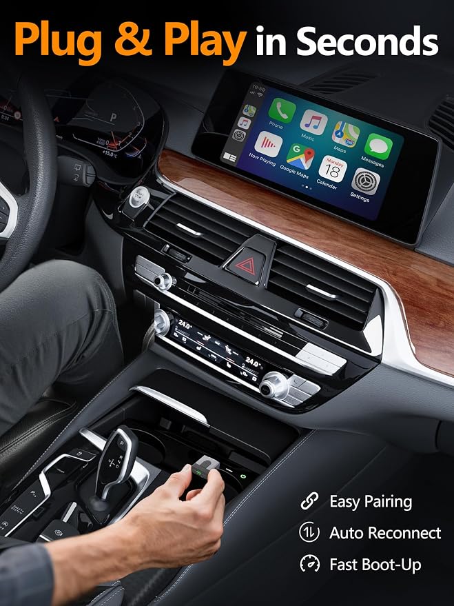 2-in-1 Mini Wireless CarPlay Adapter for Apple CarPlay & Android Auto,Upgrade Wired to Wireless, Fast Auto-Connect, Plug & Play (iOS 10+, Android 10+, 2016+ Cars)