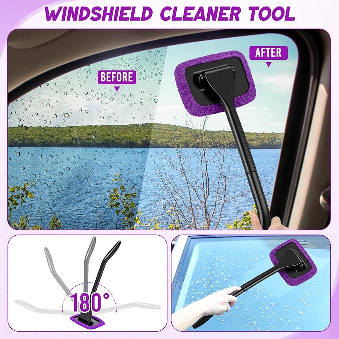 16 Pcs Windshield Cleaner Tool, Car Cleaning Kit with Various Detailing Brushes Set Spray Bottle Cleaner Towel Cleaning Gel Accessories Car Interior Detailing Kit for Windows Vents(Purple)