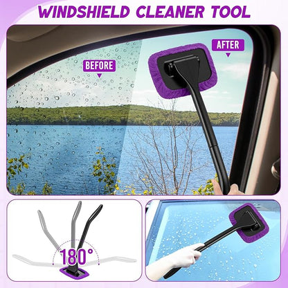 16 Pcs Windshield Cleaner Tool, Car Cleaning Kit with Various Detailing Brushes Set Spray Bottle Cleaner Towel Cleaning Gel Accessories Car Interior Detailing Kit for Windows Vents(Purple)