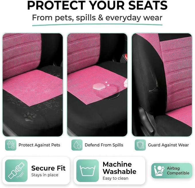 FH Group Automotive Car Seat Covers Front Set Premium 3D Air Mesh Front Seat Covers, Airbag Compatible Universal Fit Interior Accessories for Cars Trucks and SUVs - Pink
