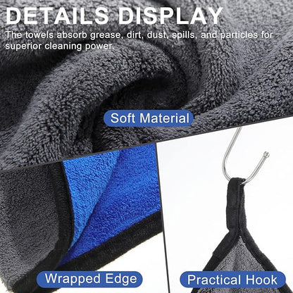Nuenen 20 Pcs Microfiber Car Drying Towels Microfiber Cleaning Cloth 800 GSM Thick Plush Cleaning Dusting Cloth Auto Detailing Absorbent Towels Rags for Car Household Kitchen Window(Grey and Blue)