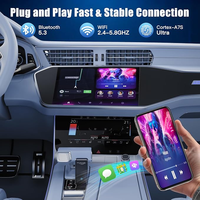 Wireless Android Auto Adapter, Plug & Play Dongle for Android11+ Phones, Wired to Wireless Conversion for Android Auto Cars, USB & Type-C Dual Port
