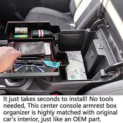 Full Size Center Console Organizer Tray Compatible with 2019-2022 Chevy Silverado/GMC Sierra 1500 and 2020-2022 2023 Silverado/Sierra 2500HD 3500HD Accessories -Full Console w/Bucket Seats ONLY, Red
