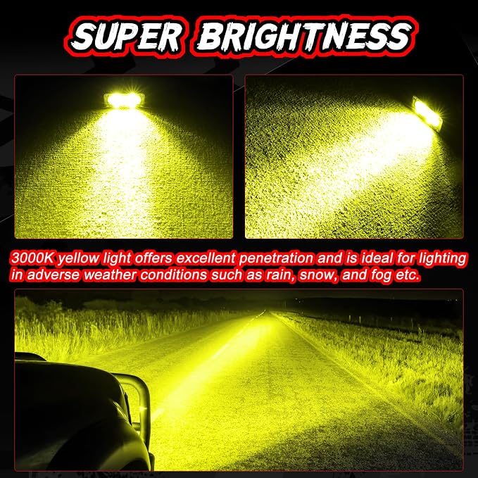 LED Pods Yellow with Wiring Harness & Black Covers 2Pcs 3 Inch Off Road Driving Light Bar LED Work Light Cube Waterproof Combo Yellow Fog Pod Lights for Truck ATV UTV Motorcycle Boat