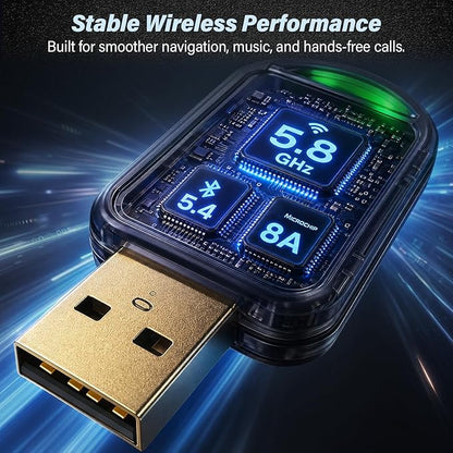 Wireless CarPlay Adapter for Apple iPhone - Convert Wired to Wireless Car Play, Mini & Gold-Plated Connector, A8 Chip, Quick Auto Connect, USB A/C Plug and Play, for iPhone iOS 10+ & Cars from 2016+