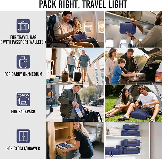 Veken 10 Set Packing Cubes for Travel Essentials,Anti-Wrinkle Buckled Suitcase Organizer for Shoe & Toiletry Bag,Carry On Luggage Bag with 99+ Count Mesh Holes for Airplane & College Dorm Accessories