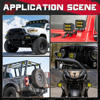Amber LED Cubes, OFFROADTOWN 3inch 120W CREE LED Pods Yellow Fog Chase Lights Waterproof Off Road Light Cubes Backup Reverse Lights for Truck Pickup Motorcycle UTV ATV SUV Boat 4x4 Car - Driving Combo