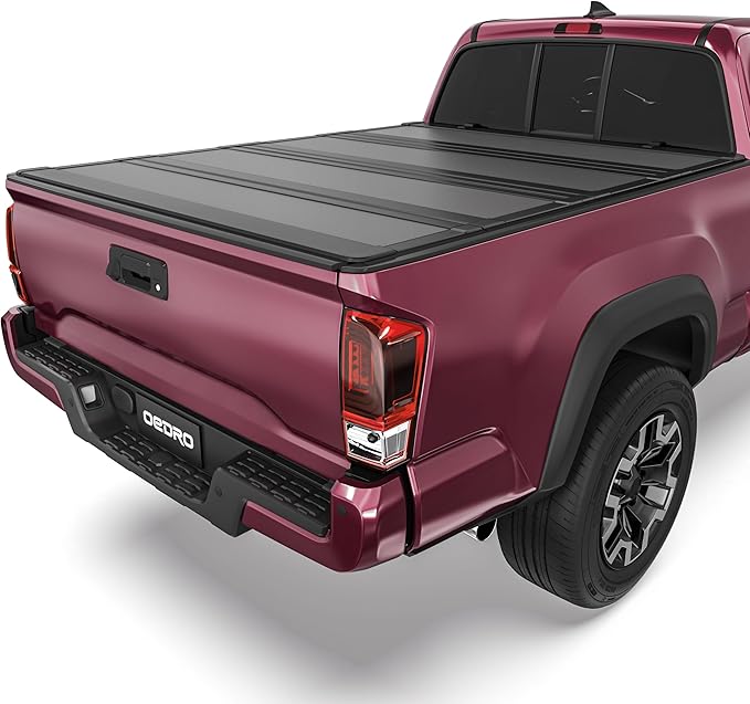 OEDRO Low-Profile Hard Quad-Fold Tonneau Cover Compatible with Toyota Tacoma 2016-2023 (Excl. Trail Edition) 5ft Bed with Tacoma Bed Rail, One-Handed Quick Release, Drainage Design