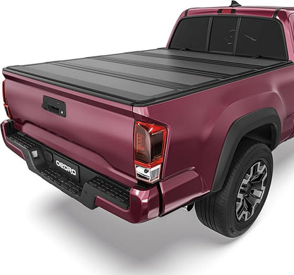 OEDRO Low-Profile Hard Quad-Fold Tonneau Cover Compatible with Toyota Tacoma 2016-2023 (Excl. Trail Edition) 5ft Bed with Tacoma Bed Rail, One-Handed Quick Release, Drainage Design
